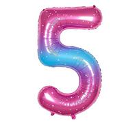 Ponmoo 40 inches Foil Balloons Numbers 5 Pink-Blue Gradient (101cm), Inflatable Helium or Air, Giant Balloon Number 0-9, 10-100, Grand Balloons for Anniversary Wedding Birthday Party Decoration