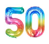 Ponmoo 40 inches Foil Balloons Numbers 50 Neon Rainbow (101cm), Inflatable Helium or Air, Giant Balloon Number 0-9, 10-29, 30-100, Grand Balloons for Anniversary Wedding Birthday Party Decoration