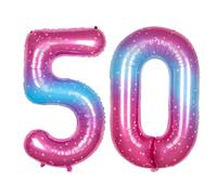 Ponmoo 40 inches Foil Balloons Numbers 50 Pink-Blue Gradient (101cm), Inflatable Helium or Air, Giant Balloon Number 0-9, 10-100, Grand Balloons for Anniversary Wedding Birthday Party Decoration
