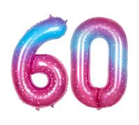 Ponmoo 40 inches Foil Balloons Numbers 60 Pink-Blue Gradient (101cm), Inflatable Helium or Air, Giant Balloon Number 0-9, 10-100, Grand Balloons for Anniversary Wedding Birthday Party Decoration