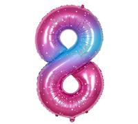Ponmoo 40 inches Foil Balloons Numbers 8 Pink-Blue Gradient (101cm), Inflatable Helium or Air, Giant Balloon Number 0-9, 10-100, Grand Balloons for Anniversary Wedding Birthday Party Decoration