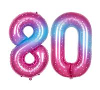 Ponmoo 40 inches Foil Balloons Numbers 80 Pink-Blue Gradient (101cm), Inflatable Helium or Air, Giant Balloon Number 0-9, 10-100, Grand Balloons for Anniversary Wedding Birthday Party Decoration