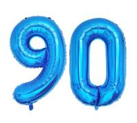 Ponmoo 40 inches Foil Balloons Numbers 90 Blue (101cm), Inflatable Helium or Air, Giant Balloon Number 0-9, 10-29, 30-100, Grand Balloons for Anniversary Wedding Birthday Party Decoration