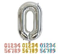 Ponmoo Foil Balloon Number 0 Silver, Giant Numbers 0 1 2 3 4 5 6 7 8 9 10-19 20-29 30-39 40-49 50-60-70-80-90-100, Large Balloons for Wedding Anniversary Birthday Party Decoration
