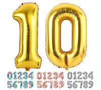 Ponmoo Foil Balloon Number 10 Gold, Giant Numbers 0 1 2 3 4 5 6 7 8 9 10-19 20-29 30-39 40-49 50-60-70-80-90-100, Large Balloons for Wedding Anniversary Birthday Party Decoration