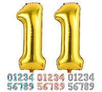 Ponmoo Foil Balloon Number 11 Gold, Giant Numbers 0 1 2 3 4 5 6 7 8 9 10-19 20-29 30-39 40-49 50-60-70-80-90-100, Large Balloons for Wedding Anniversary Birthday Party Decoration