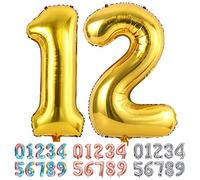 Ponmoo Foil Balloon Number 12/21 Gold, Giant Numbers 0 1 2 3 4 5 6 7 8 9 10-19 20-29 30-39 40-49 50-60-70-80-90-100, Large Balloons for Wedding Anniversary Birthday Party Decoration