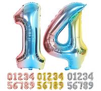 Ponmoo Foil Balloon Number 14/41 Gradient Blue, Giant Numbers 0 1 2 3 4 5 6 7 8 9 10-19 20-29 30-39 40-49 50-60-70-80-90-100, Large Balloons for Wedding Anniversary Birthday Party Decoration