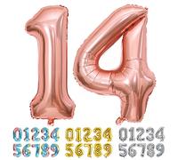 Ponmoo Foil Balloon Number 14/41 Rosegold, Giant Numbers 0 1 2 3 4 5 6 7 8 9 10-19 20-29 30-39 40-49 50-60-70-80-90-100, Large Balloons for Wedding Anniversary Birthday Party Decoration
