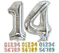 Ponmoo Foil Balloon Number 14/41 Silver, Giant Numbers 0 1 2 3 4 5 6 7 8 9 10-19 20-29 30-39 40-49 50-60-70-80-90-100, Large Balloons for Wedding Anniversary Birthday Party Decoration