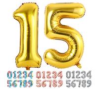 Ponmoo Foil Balloon Number 15/51 Gold, Giant Numbers 0 1 2 3 4 5 6 7 8 9 10-19 20-29 30-39 40-49 50-60-70-80-90-100, Large Balloons for Wedding Anniversary Birthday Party Decoration