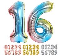 Ponmoo Foil Balloon Number 16/61 Gradient Blue, Giant Numbers 0 1 2 3 4 5 6 7 8 9 10-19 20-29 30-39 40-49 50-60-70-80-90-100, Large Balloons for Wedding Anniversary Birthday Party Decoration