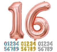 Ponmoo Foil Balloon Number 16/61 Rosegold, Giant Numbers 0 1 2 3 4 5 6 7 8 9 10-19 20-29 30-39 40-49 50-60-70-80-90-100, Large Balloons for Wedding Anniversary Birthday Party Decoration