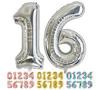 Ponmoo Foil Balloon Number 16/61 Silver, Giant Numbers 0 1 2 3 4 5 6 7 8 9 10-19 20-29 30-39 40-49 50-60-70-80-90-100, Large Balloons for Wedding Anniversary Birthday Party Decoration