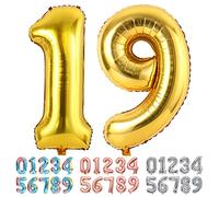 Ponmoo Foil Balloon Number 19/91 Gold, Giant Numbers 0 1 2 3 4 5 6 7 8 9 10-19 20-29 30-39 40-49 50-60-70-80-90-100, Large Balloons for Wedding Anniversary Birthday Party Decoration