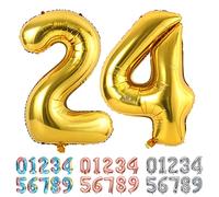 Ponmoo Foil Balloon Number 24/42 Gold, Giant Numbers 0 1 2 3 4 5 6 7 8 9 10-19 20-29 30-39 40-49 50-60-70-80-90-100, Large Balloons for Wedding Anniversary Birthday Party Decoration