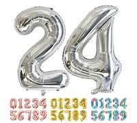 Ponmoo Foil Balloon Number 24/42 Silver, Giant Numbers 0 1 2 3 4 5 6 7 8 9 10-19 20-29 30-39 40-49 50-60-70-80-90-100, Large Balloons for Wedding Anniversary Birthday Party Decoration