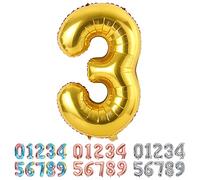 Ponmoo Foil Balloon Number 3 Gold, Giant Numbers 0 1 2 3 4 5 6 7 8 9 10-19 20-29 30-39 40-49 50-60-70-80-90-100, Large Balloons for Wedding Anniversary Birthday Party Decoration