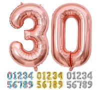 Ponmoo Foil Balloon Number 30 Rosegold, Giant Numbers 0 1 2 3 4 5 6 7 8 9 10-19 20-29 30-39 40-49 50-60-70-80-90-100, Large Balloons for Wedding Anniversary Birthday Party Decoration