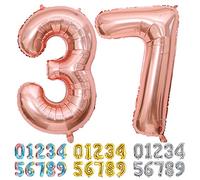 Ponmoo Foil Balloon Number 37/73 Rosegold, Giant Numbers 0 1 2 3 4 5 6 7 8 9 10-19 20-29 30-39 40-49 50-60-70-80-90-100, Large Balloons for Wedding Anniversary Birthday Party Decoration