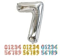 Ponmoo Foil Balloon Number 7 Silver, Giant Numbers 0 1 2 3 4 5 6 7 8 9 10-19 20-29 30-39 40-49 50-60-70-80-90-100, Large Balloons for Wedding Anniversary Birthday Party Decoration