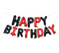 Ponmoo Foil Balloons Happy Birthday Banner Kit - Black Red, 13 Written Letters Party Decoration Balloon for Adults and Children