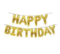 Ponmoo Foil Balloons Happy Birthday Banner Kit - Gold, 13 Written Letters Party Decoration Balloon for Adults and Children