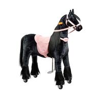 Ponnie - Ebony Children's Riding Horse, 5-12 Years, Mechanical Friesian Large Horse on Wheels, Removable Saddle, Combable Mane, Adjustable Footrests