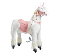 Ponnie Unicorn with Wheels M (5-12 Years), Unicorn for Riding with Removable Pink Saddle and Halter with Bridle, Combable Mane and Tail, Plush Horse for Riding for Children