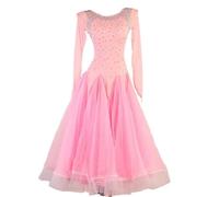 PONNYC Backless Ballroom Dresses for Women Waltz Dancing Clothes Modern Dancing Outfit Flamenco Dance Competition Costumes,Pink,S