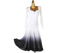 PONNYC Ballroom Dance Training Dresses Tango Salsa Dancing Performance Costume Women's Waltz Dancewear Social Dance Clothes,White,S