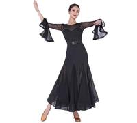 PONNYC Ballroom Dancing Practice Dresses Women's Waltz Dance Clothes Backless Tango Modern Dancing Outfit Salsa Dancewear,Black,3XL