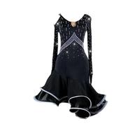 PONNYC Black,XXL, Latin Competition Dance Outfit Women's Ballroom Dancing Dresses Tango Dancewear with Rhinestone Cha Cha Fishbone Skirt