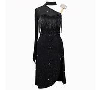PONNYC Black,XXL, Women's Latin Competition Dance Outfit Ballroom Dance Dresses Cha Cha Dancing Clothes Split Skirt for Rumba Samba