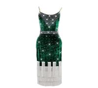 PONNYC Green,XXL, Velvet Latin Dance Costumes for Women Ballroom Dance Competition Dresses Salsa Dancing Outfit Tango Dancing Clothes