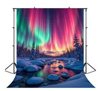 PONNYC Northern Lights Backdrop Snow Mountains View Night Starlit Sky Colorful Aurora Borealis Natural Scenery Photography Background Vacation School Supplies Decor Party Banner 5X7FT DU59A