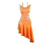 PONNYC Orange,XXL, Women's Latin Dancing Skirt Hollow Professional Ballroom Dancing Dresses Cha Cha Dance Outfit Salsa Dance Clothing
