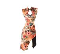 PONNYC Printing Latin Performance Dancewear Salsa Practice Costume Ballroom Dance Dresses for Women Cha Cha Dancing Clothes,A,XXL