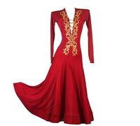 PONNYC Professional Ballroom Dancing Dresses Women's Waltz Salsa Dancewear National Standard Clothes Foxtrot Dance Outfit,Red,M