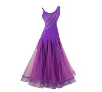 PONNYC Purple,S, Suspenders Ballroom Dance Dresses Women's Sleeveless Waltz Dancing Outfit Flamenco Dancewear Tango Dancing Clothes