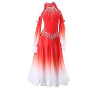 PONNYC Red,M, Women's Professional Ballroom Dancing Dresses Waltz Dancing Clothes Tango Modern Dance Outfit Social Dance Costumes