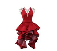 PONNYC Red,S, Latin Dancing Outfit Ballroom Dance Dresses for Women Tango Dance Wear for Competition Elegant Cha Cha Dancing Clothes