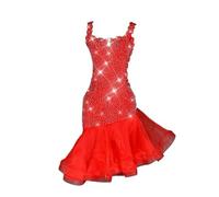 PONNYC Red,XXL, Latin Dancing Clothes for Women Sleeveless Ballroom Dance Dresses Cha Cha Competition Dancing Outfit Tango Costumes