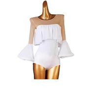 PONNYC Salsa Tops Bodysuit Jumpsuit Tango Modern Jumpsuit Top for Women Waltz Basic Bodysuits Foxtrot T Shirt Body Suit Tops,White,L