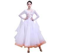 PONNYC White,3XL, Ballroom Dancing Dresses for Women Foxtrot Dance Costume Decals Social Performance Dance Clothes Waltz Dancing Outfit