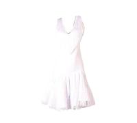 PONNYC White,M, V-Neck Latin Dancing Outfit for Women Cha Cha Dance Clothes Ballroom Dancing Performance Dresses Tango Salsa Dancewear