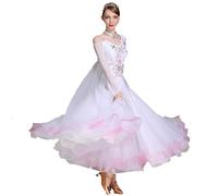 PONNYC Women's Ballroom Dance Dresses Salsa Competition Dancewear Embroidery Waltz Dance Clothes Modern Tango Dancing Outfit,White,S