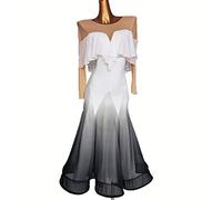 PONNYC Women's Ballroom Dancing Dresses Modern Practice Costumes Waltz Salsa Performance Dancing Outfit Social Dance Clothes,White,XXL