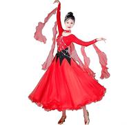 PONNYC Women's Ballroom Dancing Dresses Waltz Dance Clothes with Strass Flamenco Performance Dancewear Social Dancing Outfit,A,3XL