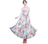 PONNYC Women's Ballroom Dancing Dresses Waltz Tango Dancing Clothes Social Training Dance Outfit Modern Dance Wear Big Swing,White,S